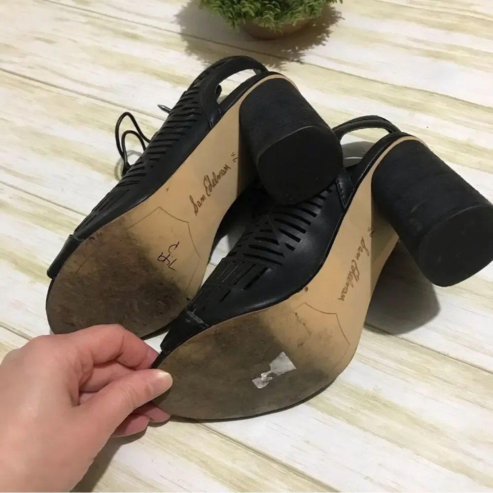 Sam Edelman‎ Rocco Black Cut Out Mesh Lace Up Open Toe Heel Bootie Size 7.5